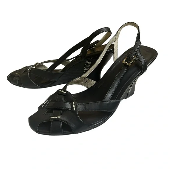 Y2K Millennial Diva Vintage Leather Slingback Woven Cute Cutout Wedge Heel EU 37 - Picture 12 of 16